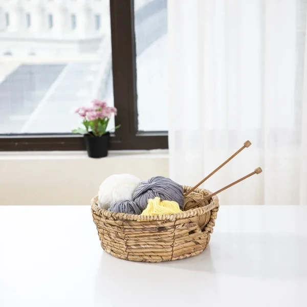 Round Water Hyacinth Handcrafted Woven Decorative Storage Basket
