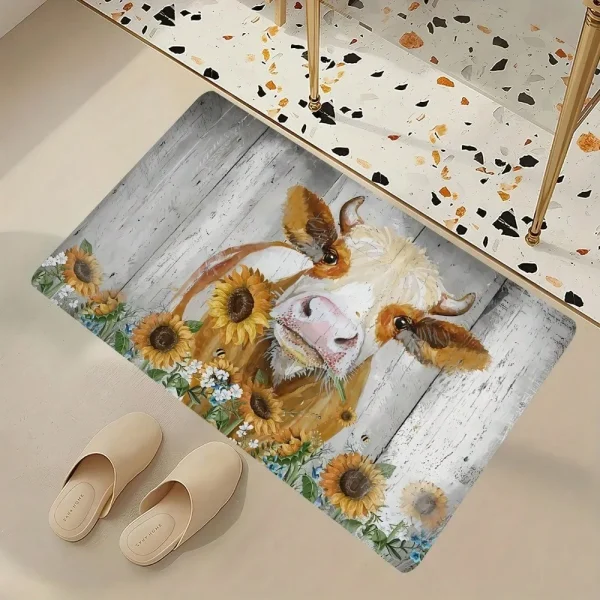 Farmhouse Cow Sunflower Doormat Decor