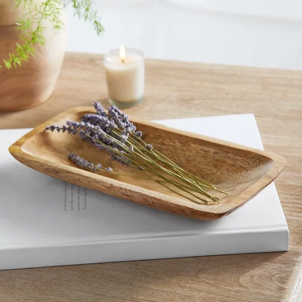 Rustic Hand Carved 12x6 Wood Tray