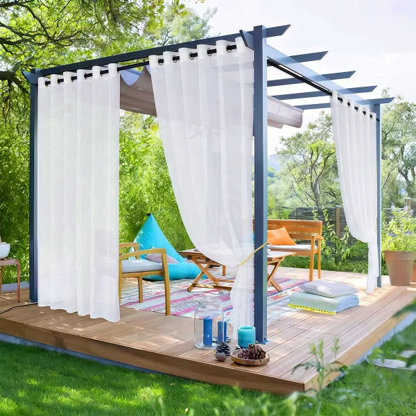 2 PCS Semi-Sheer Natural Linen Grommet Top Light Filtering Outdoor Curtains