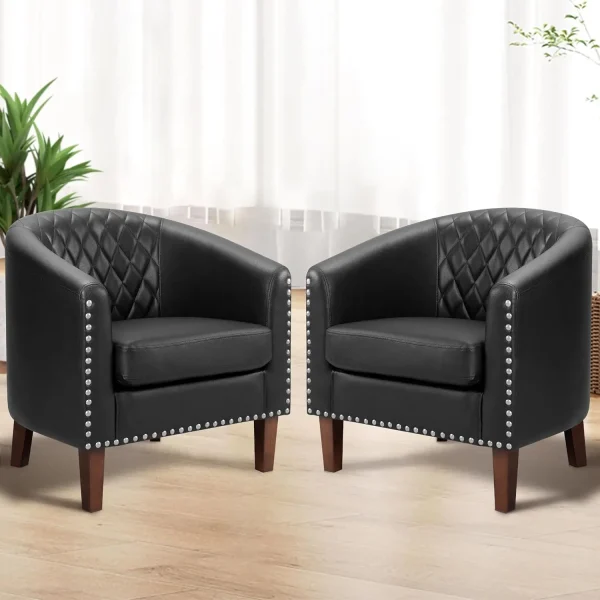 Faux Leather Barrel Chair Set of 2
