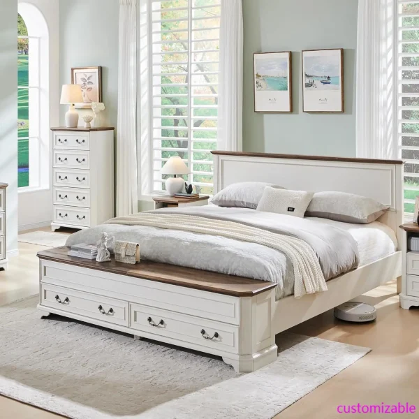 Farmhouse Queen Bed with Headboard and Storage Bench