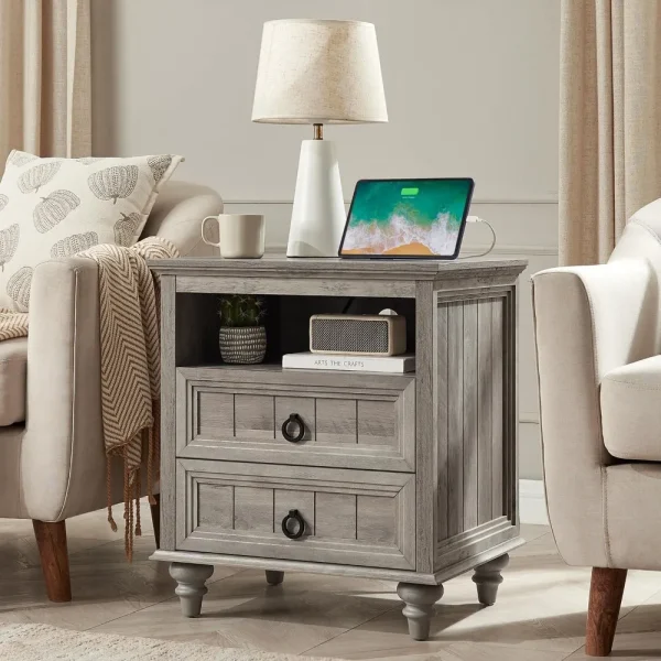 Farmhouse Nightstand with Charging Station