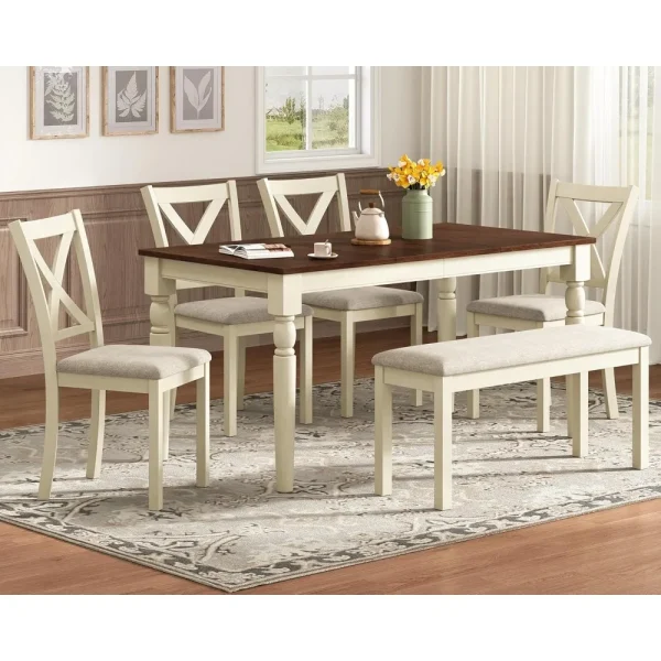 6-piece 60" farmhouse dining table set