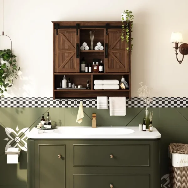 Rustic Wooden Wall-Mounted Bathroom Cabinet