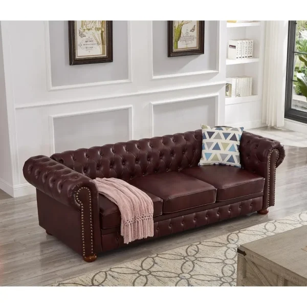 89" Faux Leather Upholstered 3 Seater Sofa with Low Back