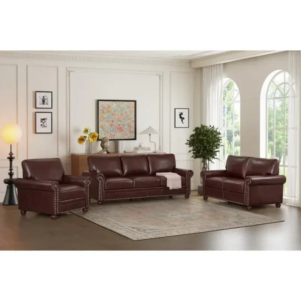 Burgundy Faux Leather Sectional Sofa with Storage