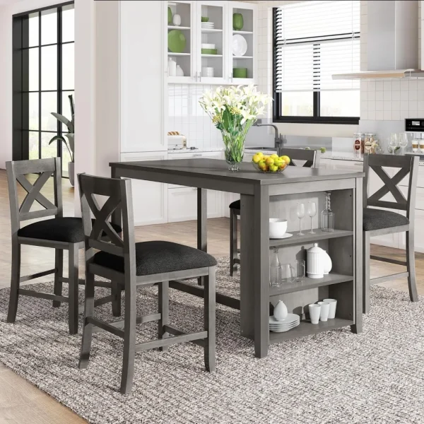 Rustic 5 Pieces Counter Height Wooden Bar Table