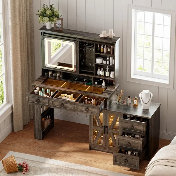 60"W Farmhouse Makeup Vanity Desk