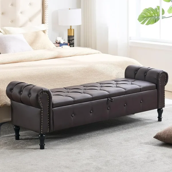 67" End of King Bed Faux Leather Storage Bench