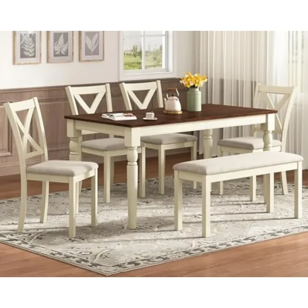 60" Solid Wood Farmhouse Dining Table Set