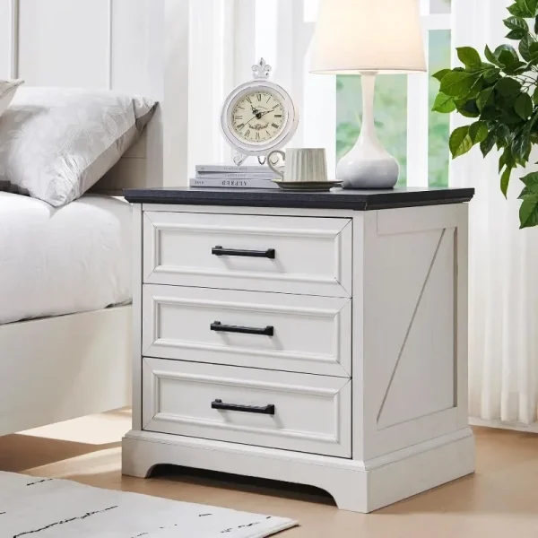 Farmhouse 22 Inch Wide Nightstand with Charging Station