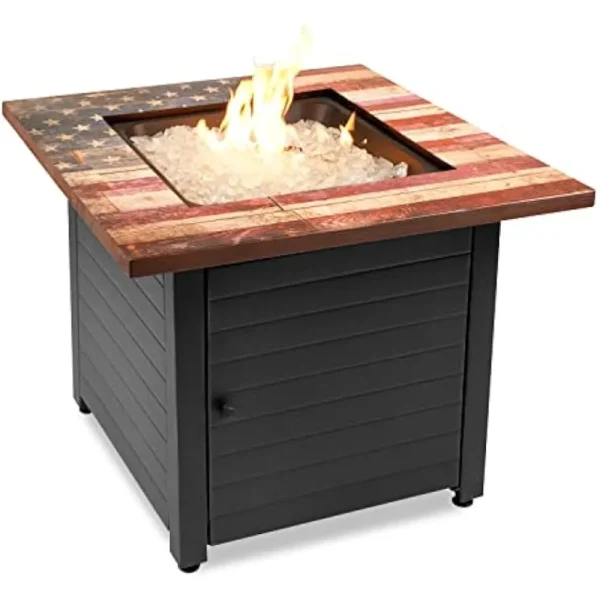 Square 30" Outdoor Propane Fire Pit, Includes White Fire Glass, Protective Cover