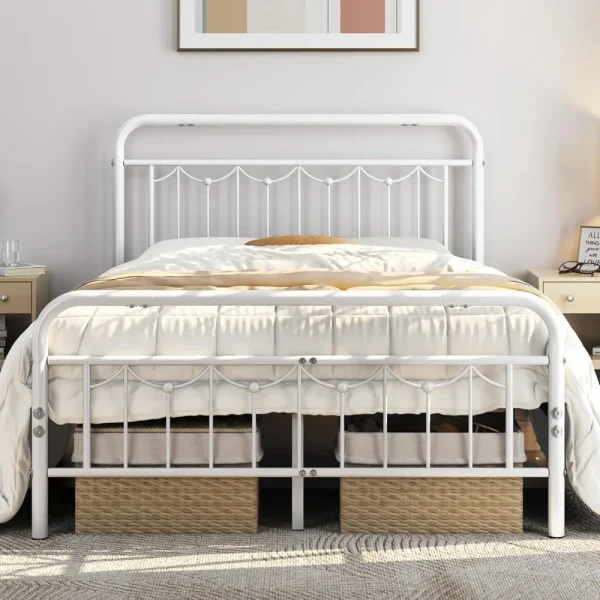 Farmhouse Full Size Metal Bed Frames with Vintage Headboard and Footboard