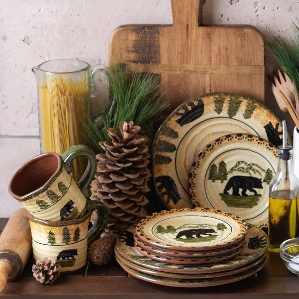 Rustic Bear 16 Piece Ceramic Dinnerware Set