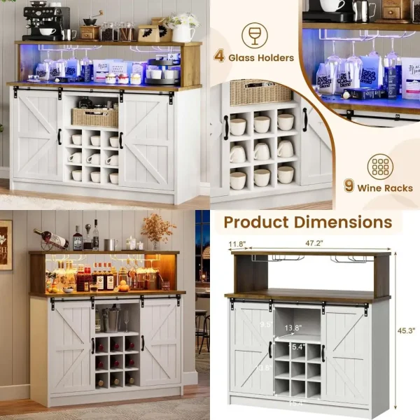 47 Inch Farmhouse Coffee and Wine Bar Cabinet