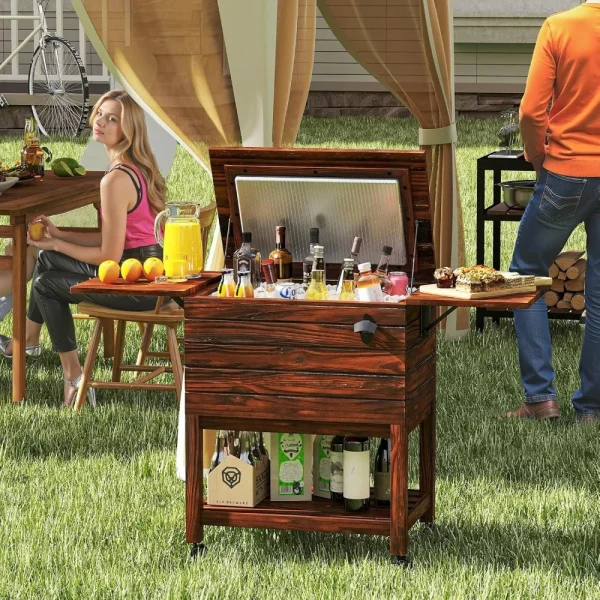 54 Quart Rolling Pine Patio Cooler Cart