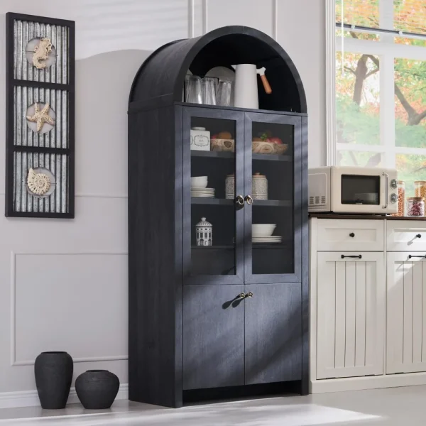 71" Tall Arched Kitchen Pantry Cabinet