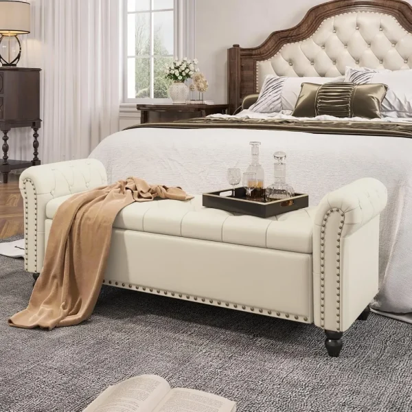 55" Faux Leather Storage End of Bed Bench