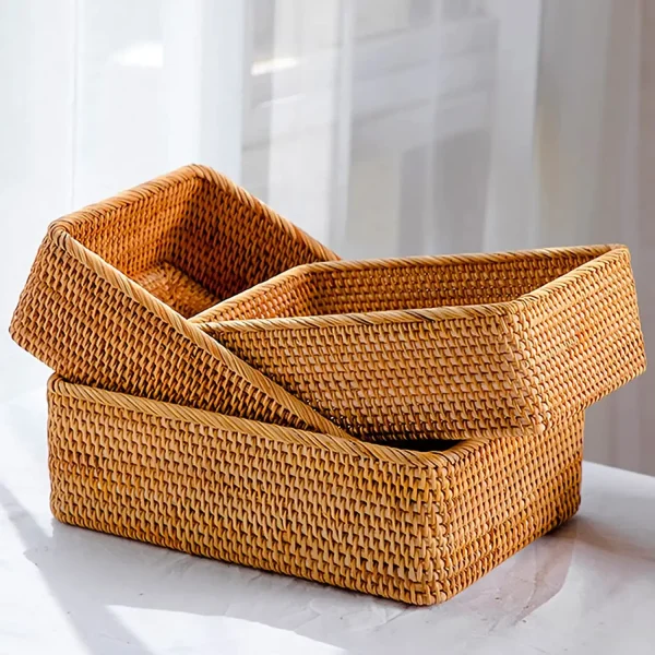3 Sizes Rectangular Rattan Storage Baskets