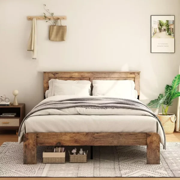 King Size Rustic Vintage Platform Bed Frame