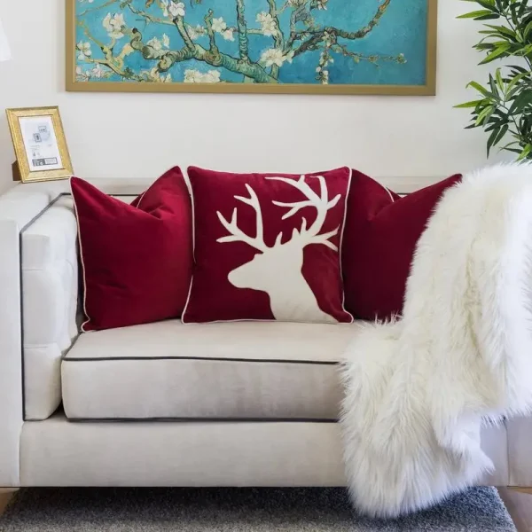 Reindeer Velvet Accent Pillow 20x20