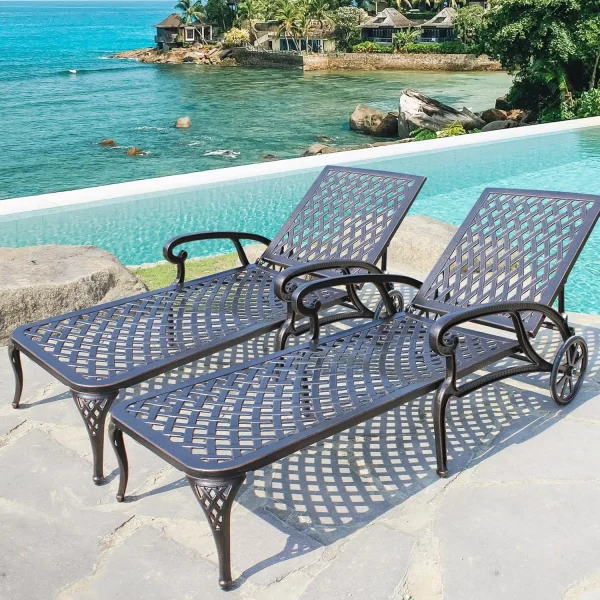 Set of 2 Cast Aluminum Tanning Chairs