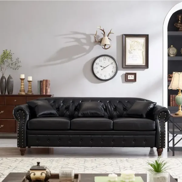 85.8" Faux Leather Upholstered Couch