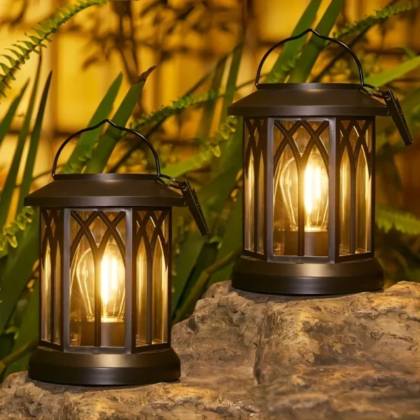 2 Pack Upgraded Bright Solar Lantern Lights Outdoor