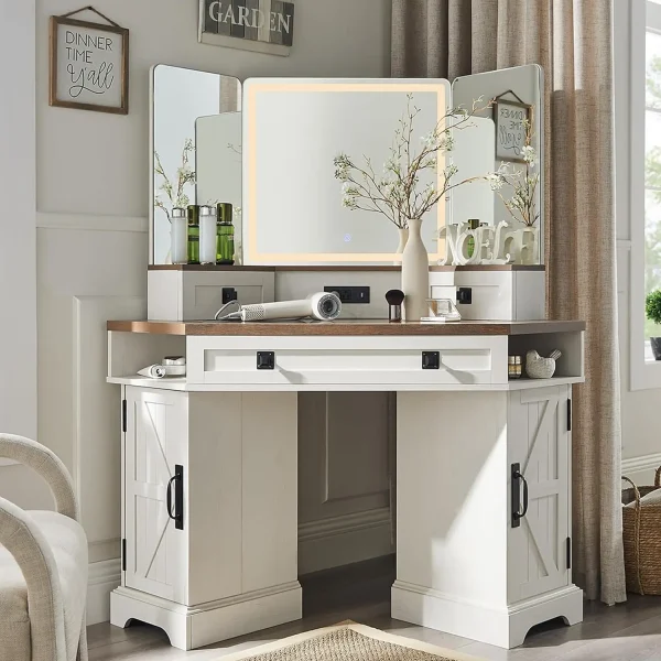 48" Farmhouse Corner Makeup  Vanity DeskDressing Table