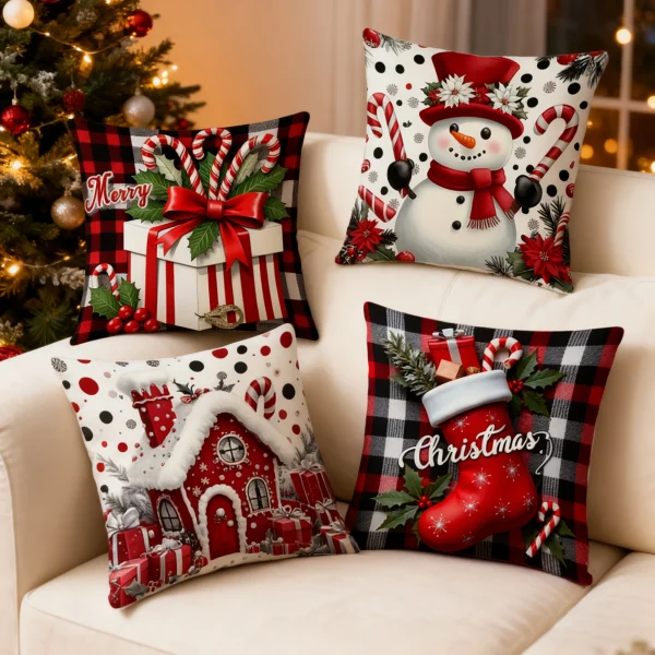 Set of 4 Festive Christmas Pillow Covers