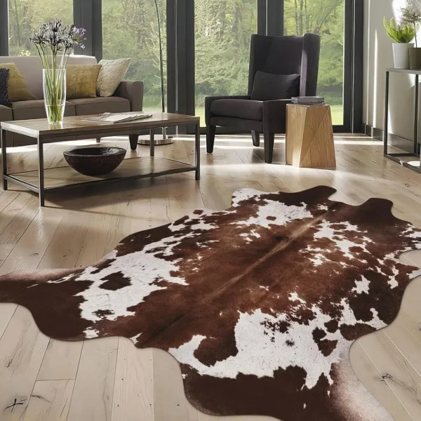 Black and Brown Cow Print Faux Cowhide Rug