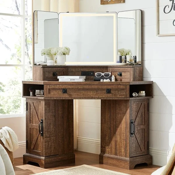 48" Corner Farmhouse Makeup Vanity Desk