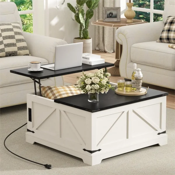 Rustic White Coffee Table with Storage