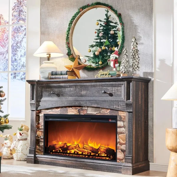 52'' Farmhouse Electric Fireplace with Mantel