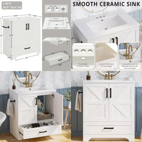 "30-inch farmhouse style wood vanity