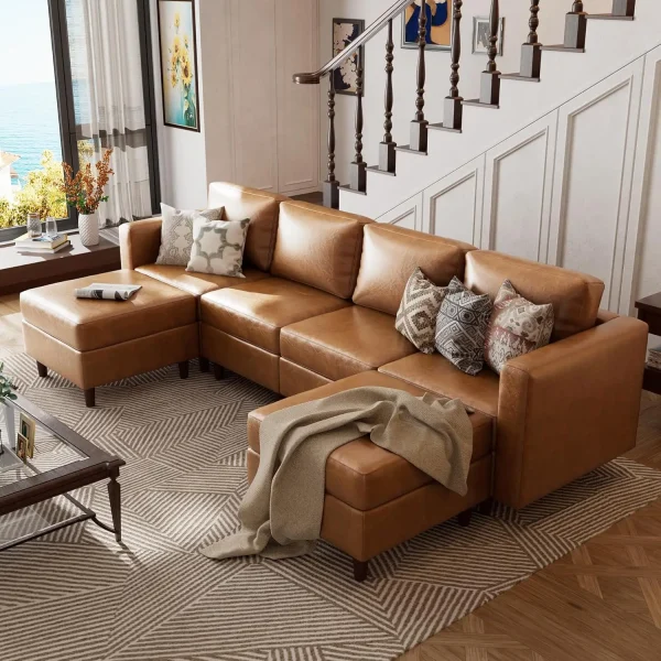 Oversized Modular Faux Leather Sectional Sofa